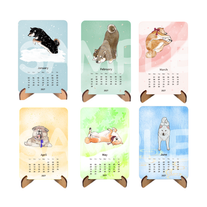 tomekko 2027柴犬卓上カードカレンダー（木製スタンド付）